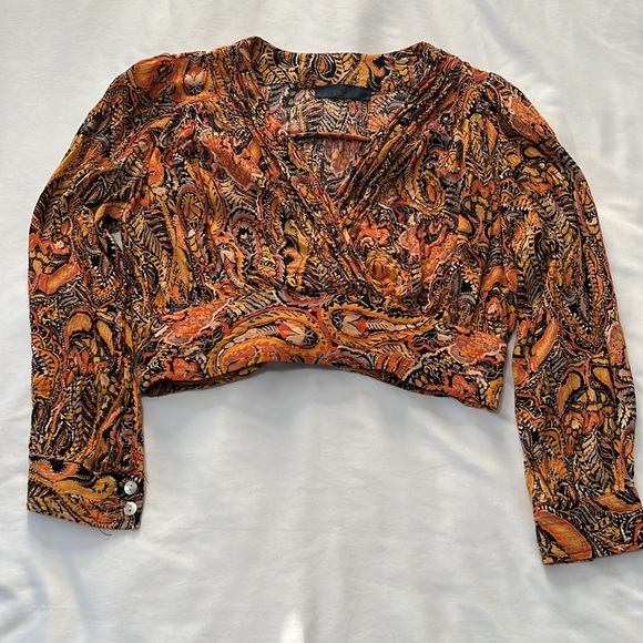 RACHEL Rachel Roy Paisley Print Long Sleeve Crop Top - Picture 2 of 6